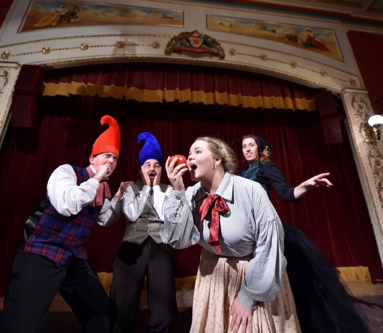 CHRISTMAS FUN: As part of the Christmas in July activities at Sovereign Hill these school holidays is the production of Snow White, featuring Mark Burnett, Ben Marshall, Hayley Beacham and Natasha Fridey. Picture: Jeremy Bannister   