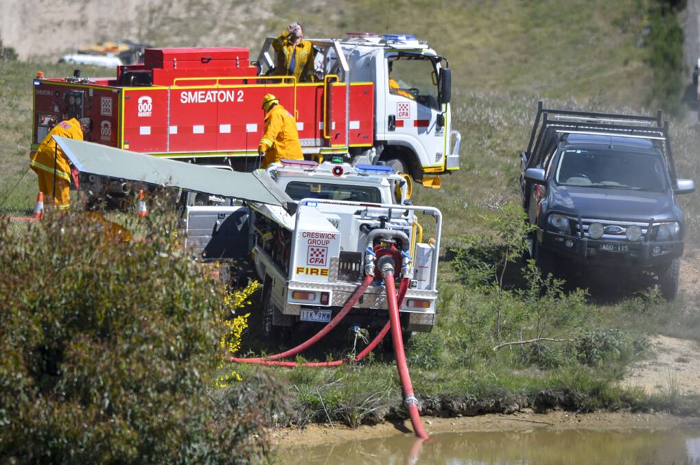 Tanker refuling with water during Sundays fire in Creswick. Picture: Dylan Burns.