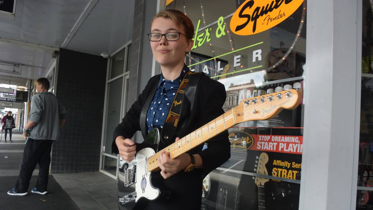 Rhiannon Simpson with the Fender Telecaster she was gifted for winning the Lzenby Young Blues Guitarist award. Picture: Brendan Wrigley.