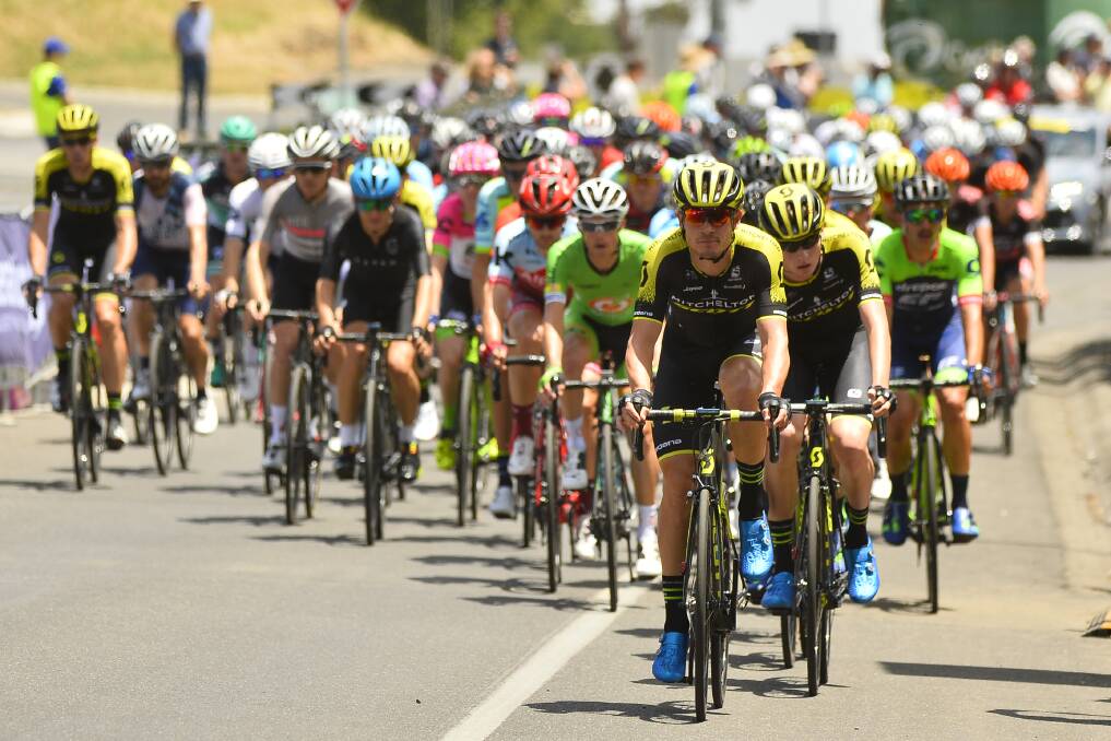 Steep climb: The peloton heading up Mount Buninyong on the Midland Highway. Picture: Dylan Burns 