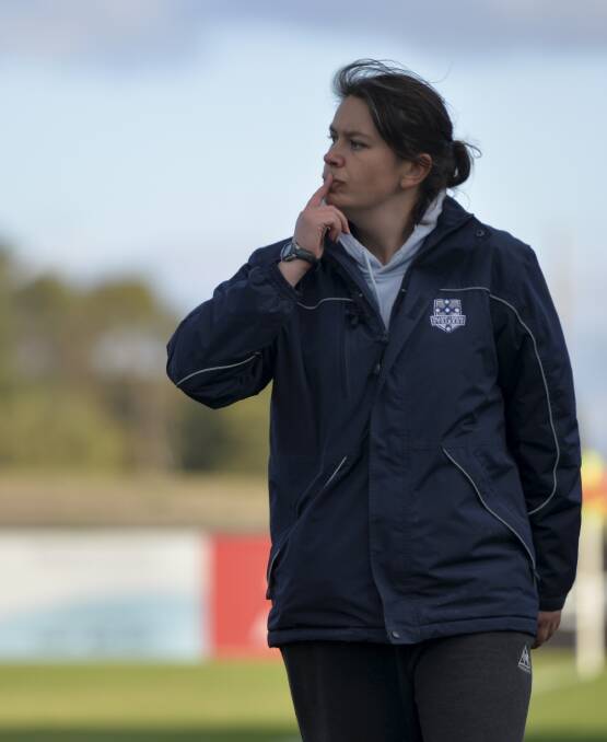 Outplayed: Eureka Strikers coach Laura Brady looks on as her chargers take on South Melbourne on the weekend.  Picture: Dylan Burns.