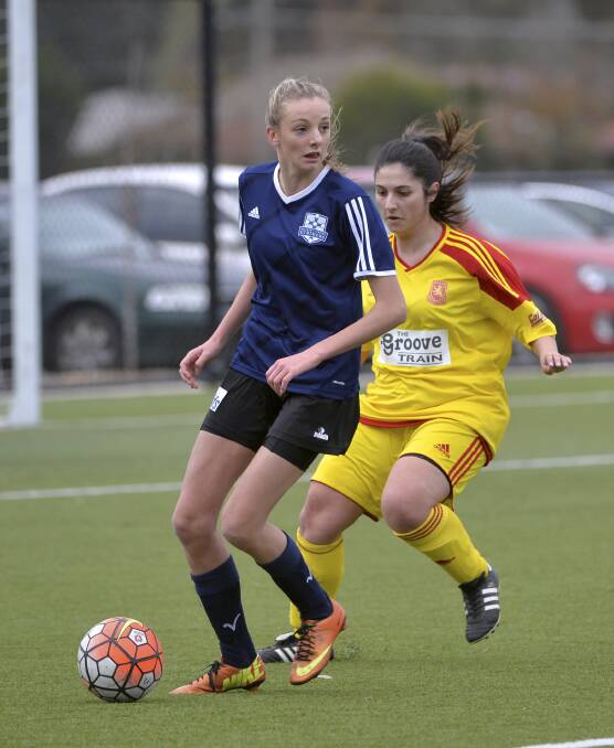 Key presence: Lisie Dodds managed to score in the 72nd minute to put the Strikers equal during their 3-2 loss to the Preston Lions at Morshead Park on the weekend.  Picture: Dylan Burns.