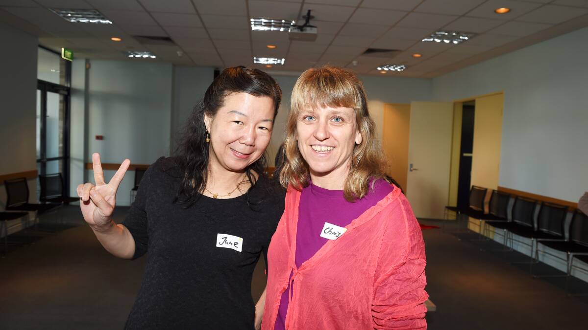 June Wang and Christine Reupert at the morning tea for new migrants to Ballarat.  Picture: Lachlan Bence.