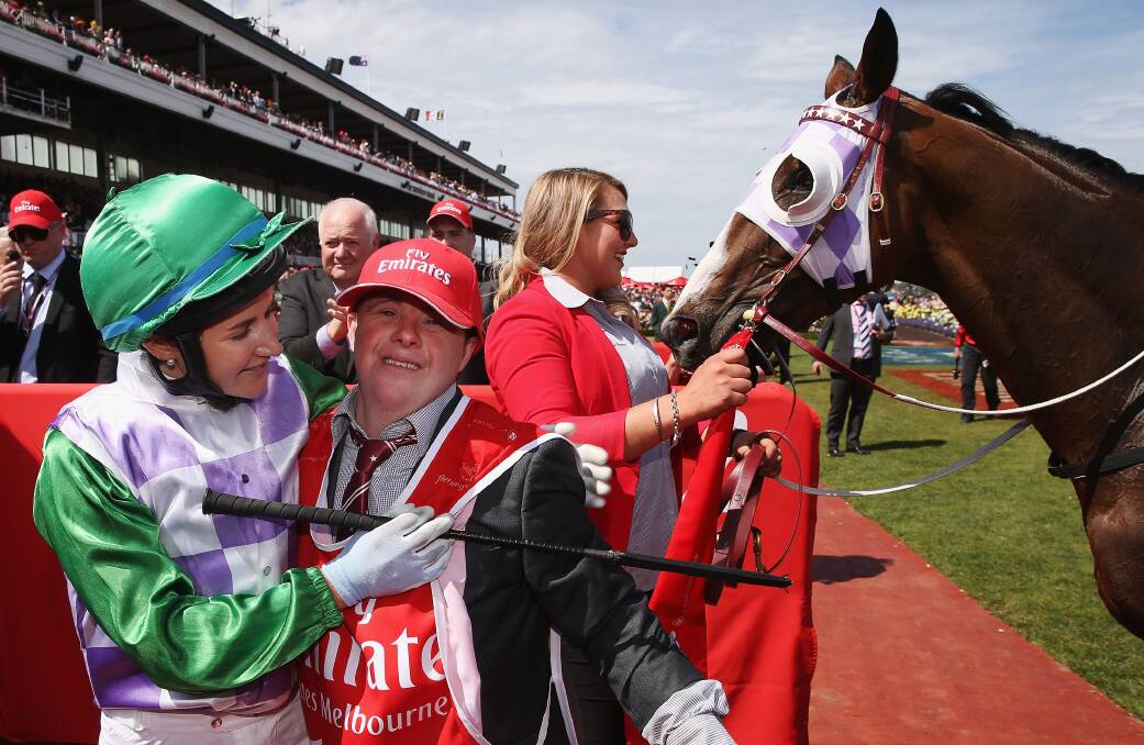 Ballarat's Michelle and Stephen Payne after claiming the 2015 Melbourne Cup on Prince of Penzance.  Picture: Getty Images. 