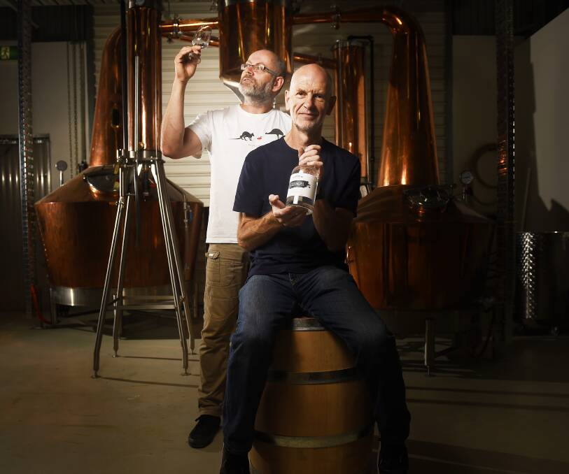 From beer to spirits: Red Duck owner Scott Wilson-Browne (left) and Chris Pratt are preparing to launch Kilderkin Distillery in February.  Picture: Luka Kauzlaric.