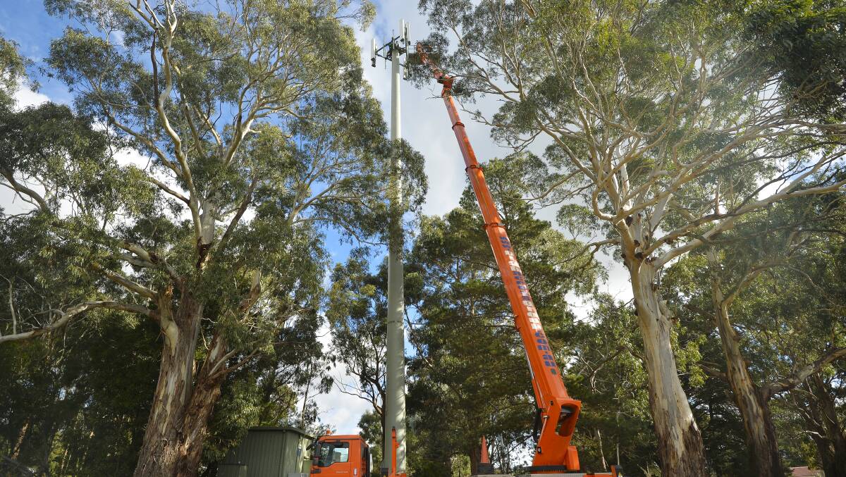 Construction: The 35-metre Glenlyon mobile black spot tower has finally been erected.  Picture: Dylan Burns.   