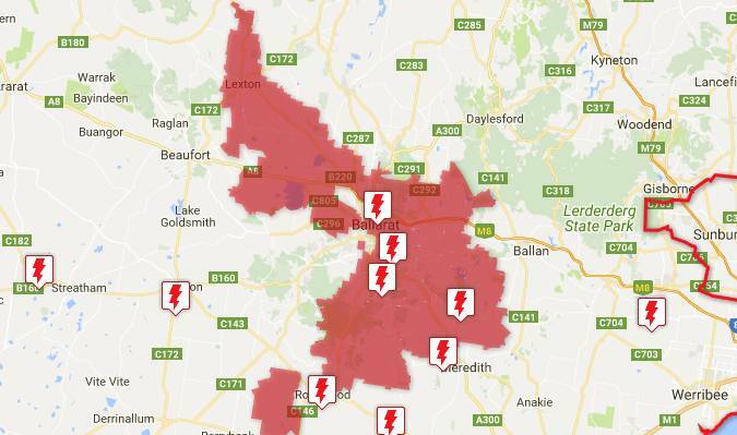 A map of the affected areas in Friday's power outage 