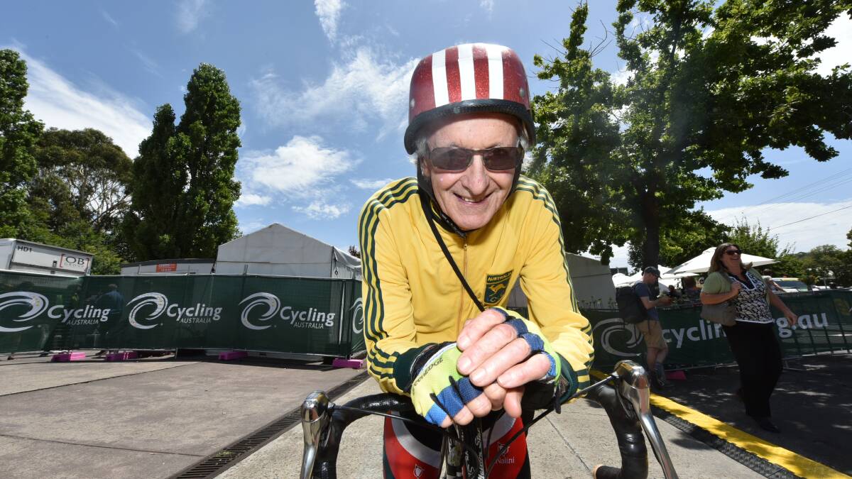 Staying on the bike: Geelong resident John Hine was again among the crowd at the Road Nationals.  The 78-year-old, who is still a keen cyclist, has never missed an event at Buninyong. Picture: Jeremy Bannister   