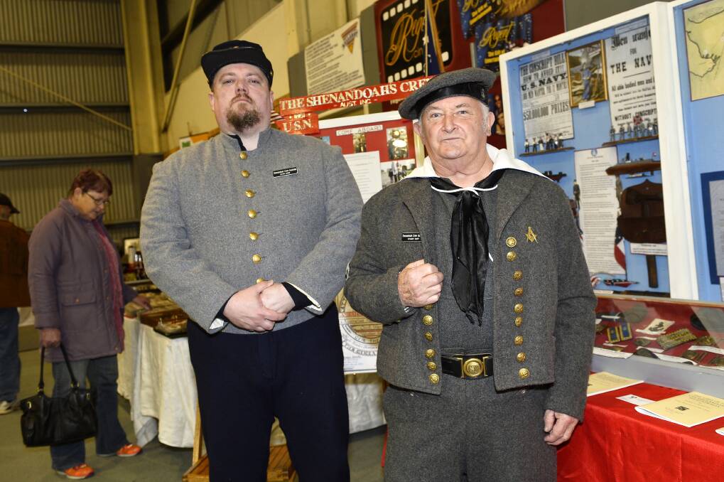 Dressed up: David Lowe and Stuart Duff looked the part for the 30th Militaria Fair on Saturday. Picture: Dylan Burns 