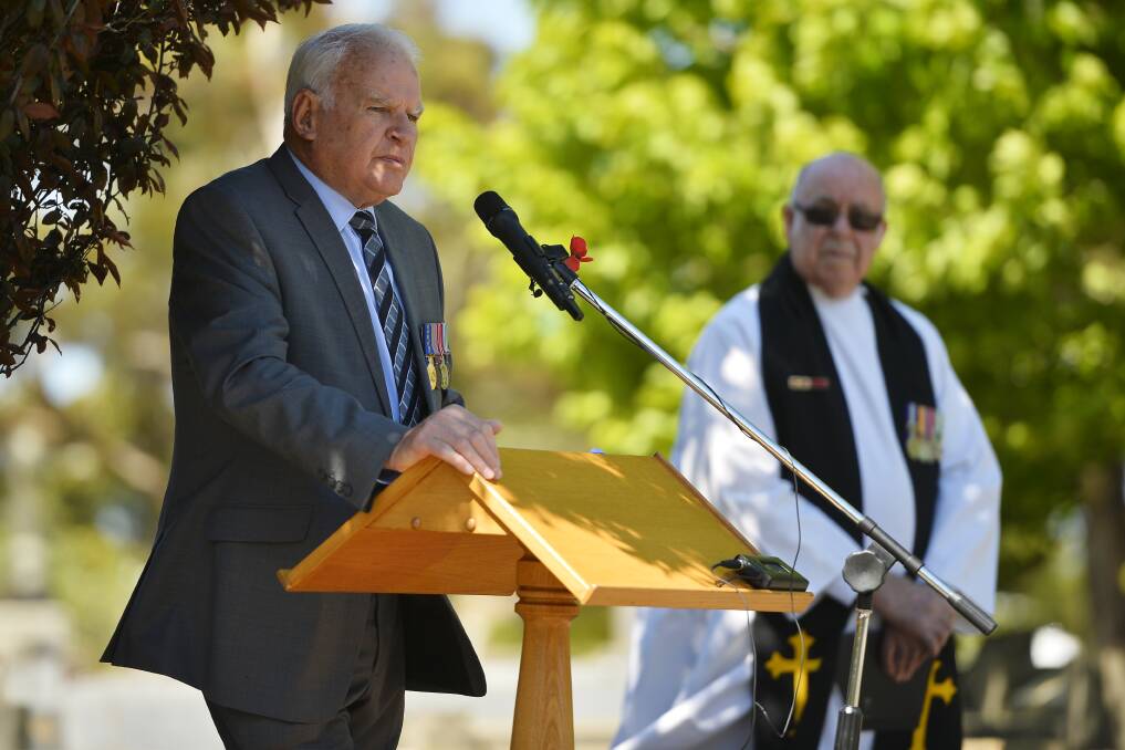 Remembering the fallen: Paul Jenkins helps to tell the story of Ballarat soldier Joseph Mannion who fought at Beersheba in 1917, whose grave was unmarked for more than 50 years. Picture: Dylan Burns 