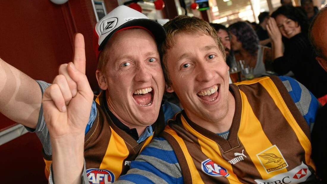 Stephen and Tim Menz enjoy the AFL Grand Final at JD's in 2014. 