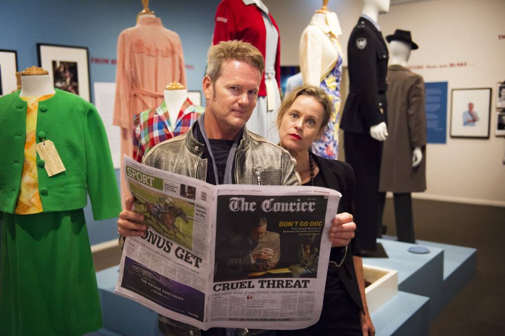 Dr Blake Mysteries lead actors Nadine Garner and Craig McLachlan check out the local support at the Ballarat Gold Museum's exhibition in April.  