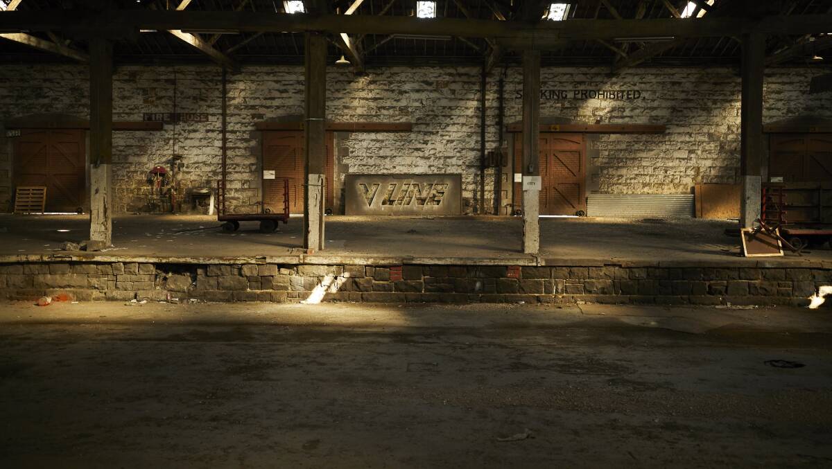 Inside the abandoned goods shed. Picture: Luka Kauzlaric 