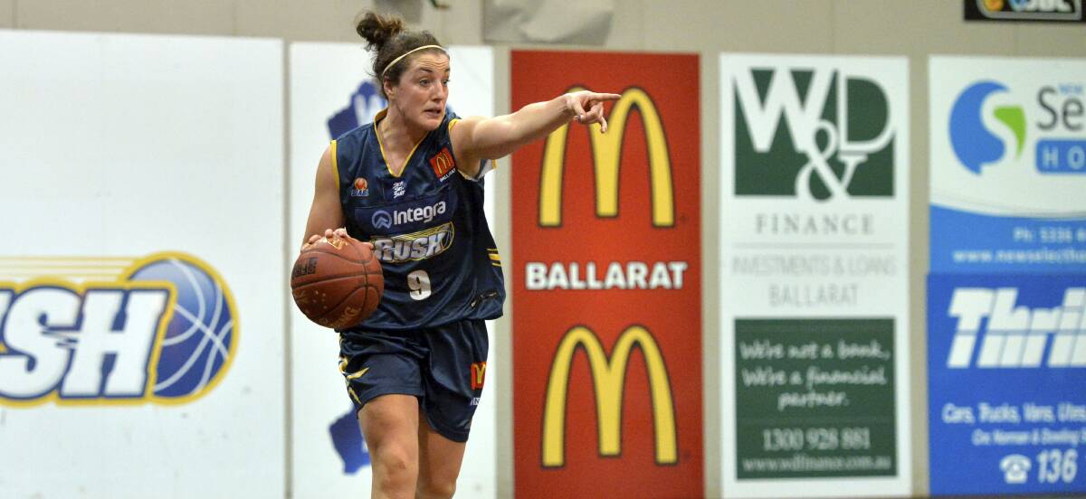 Inspirational: Rush co-captain Kerryn Harrington tried hard to will her charges over the line in the final quarter against the Brisbane Lady Spartans.  Picture: Dylan Burns.  