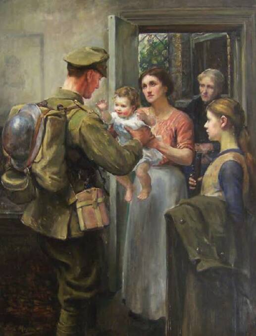 Leaving for the front, c1918 by Dora Meeson (Coates) (1869-1955). Oil on canvas 162.0 x 122.6 cm. Art Gallery of Ballarat Collection. Purchased in 1921 with funds from the Lawrence Clark Bequest.