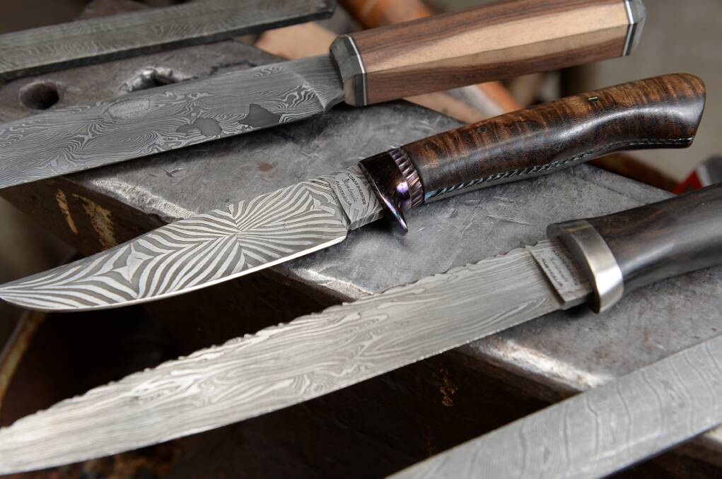 Beautiful patterns in blades made by the Damascene process. Photo: Kate Healy.