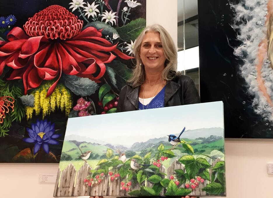 First show in Ballarat: Laurel Foenander with some of her works which focus on water, nature and the human form. Her exhibition in Ballarat is opening this week. Picture: Caleb Cluff.