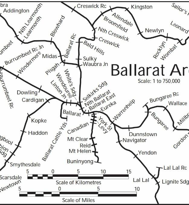 Closed lines: a map of Ballarat's railways lines and sidings in 1930. Map: courtesy Andrew Waugh @ http://www.vrhistory.com/
