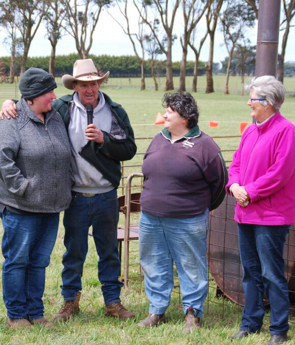 Brian Maher, DRRC president, presenting over $300 collected at the recent Yard Dog Trials and Sheep Dog Trials held at Dean to local volunteer Fiona Bomphrey, and Ballarat Soup Bus representatives Lorraine and Carol.  