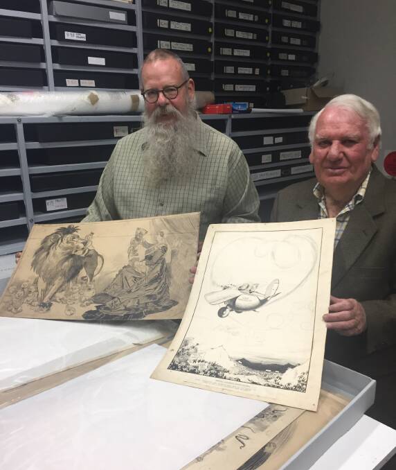 Rare collection: AGB director Gordon Morrison and former board president Bob Bath holding works from the acquisition.