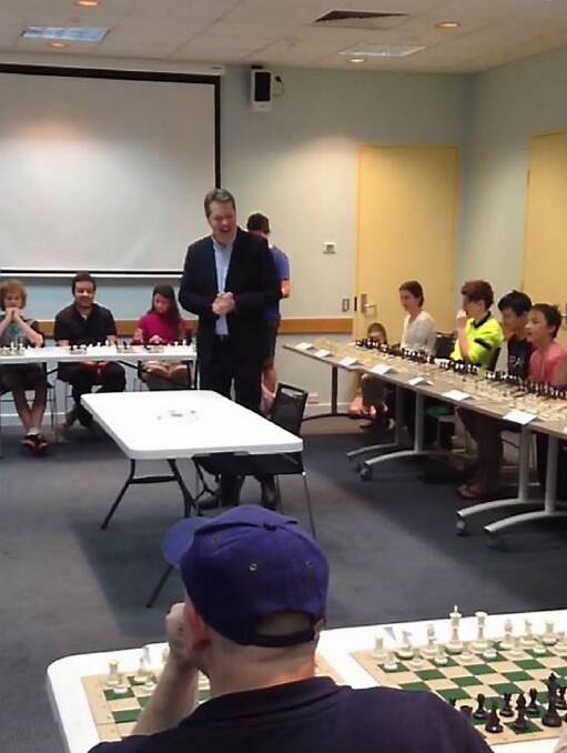 Whitewash: Nigel Short about to begin his triumphant sweep of Ballarat's best chess minds on Thursday evening. Photo: Tiffany Titshall.