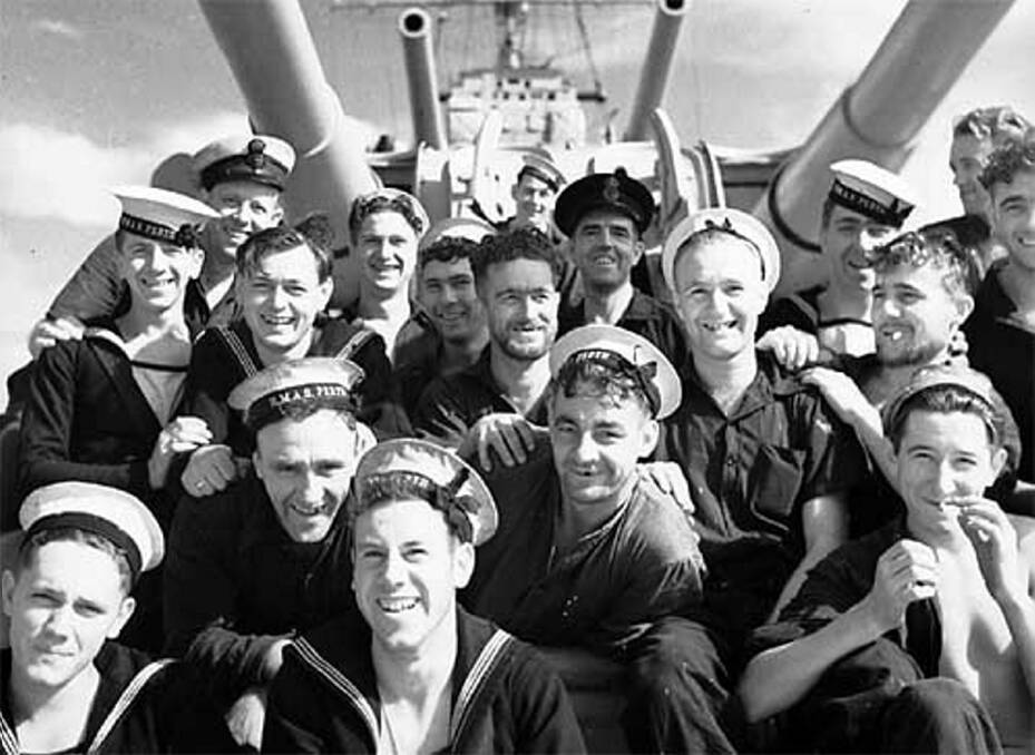 Over half were lost: Some of the crew on the foredeck of HMAS Perth in 1940. Picture AWM.