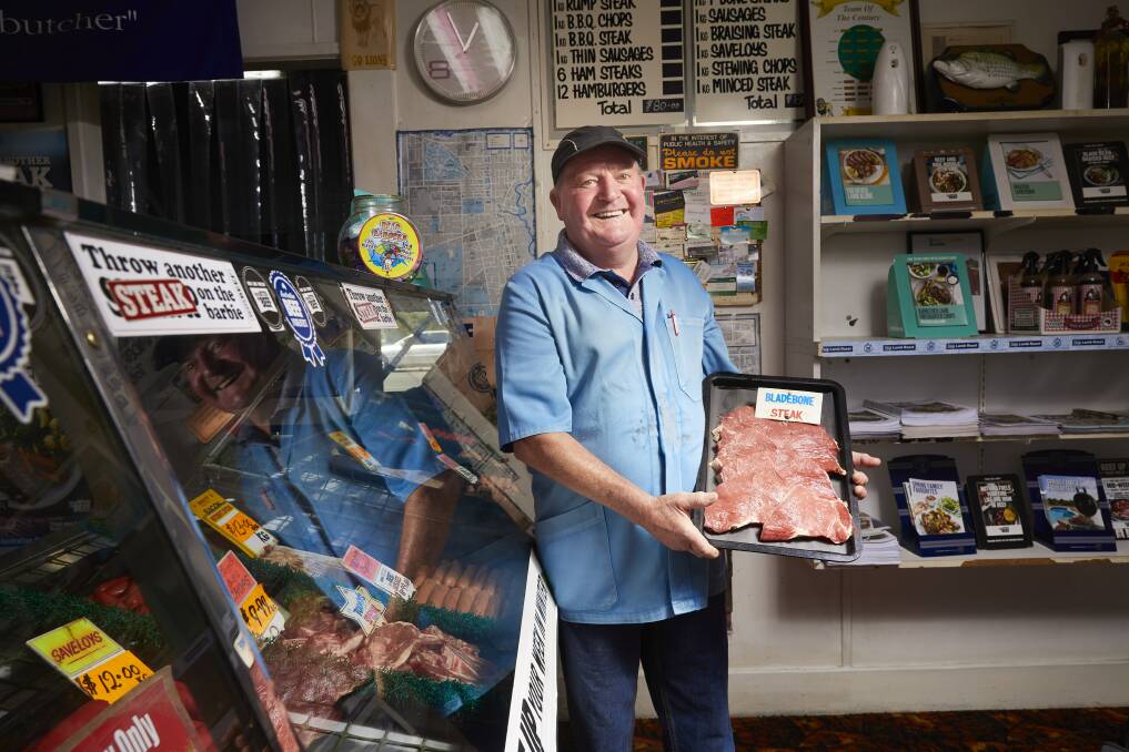 Ballarat butcher Peter Loughnan in his Pleasant St South shop, where he's served his customers for 58 years. Picture: Luka Kauzlaric.