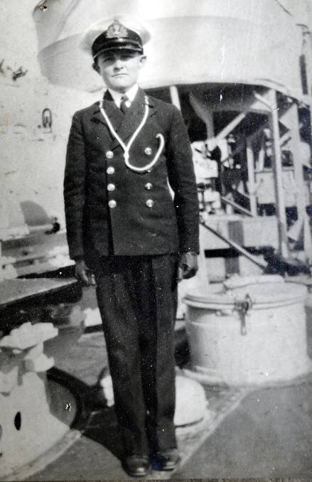 Naval cadet midshipman David Manning aboard HMAS Vampire in 1937. He is 13.