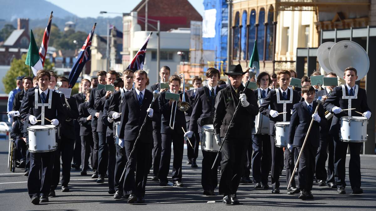 Stepping off: St Patrick's College Band at the head of the march. Photo: Kate Healy.