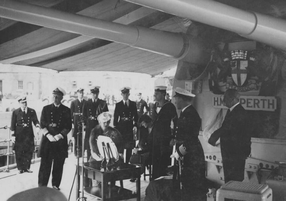 British ship: The Duchess of Kent officially renames 'Amphion' HMAS Perth, 10 July 1939. Picture: Royal Australian Navy.