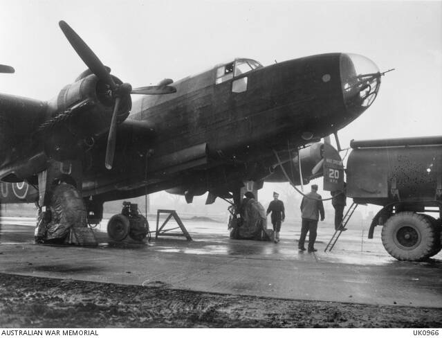 Halifax bomber being refuelled. Picture: AWM.