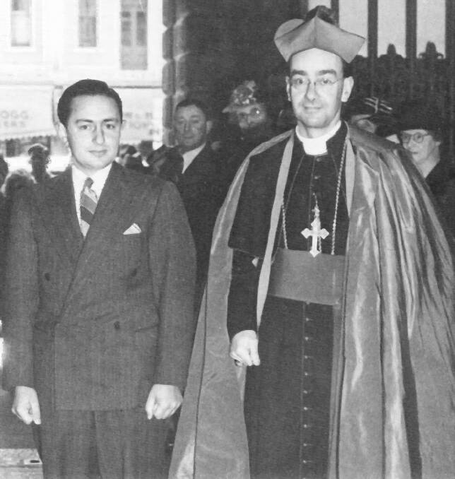 Santamaria with Roman Catholic Archbishop of Adelaide Matthew Beovich at the first Catholic Action Youth rally in 1943.