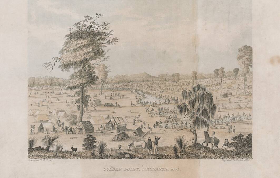 Ballarat in 1851: Golden Point, where the diggings began. Picture: State Library of Victoria.