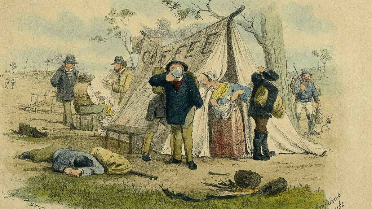 ST Gill: A Sly Grog Shop, 1852. 'Refreshment' tents often concealed illicit alcohol sales.