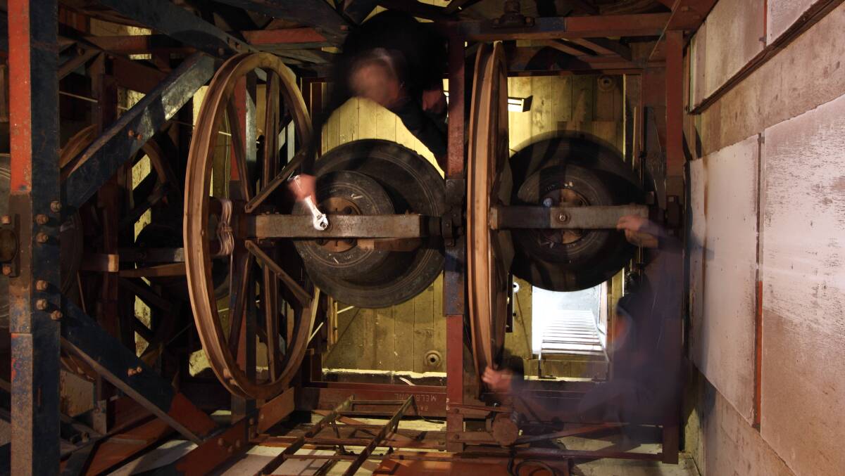 Inside the belfry: a top down view of the bells. Photo: Ed Dunens.