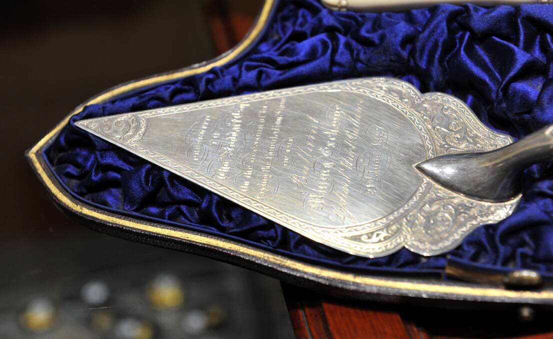 Fine silver: the inscription records the trowel's presentation to Tomas Stoddart in 1887. Photo: Lachlan Bence.