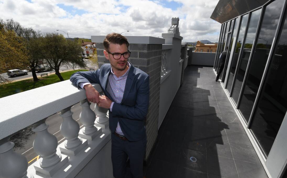Detail: Project Now director Luke Jennings on the balcony of 909 Sturt Street. Picture: Lachlan Bence.