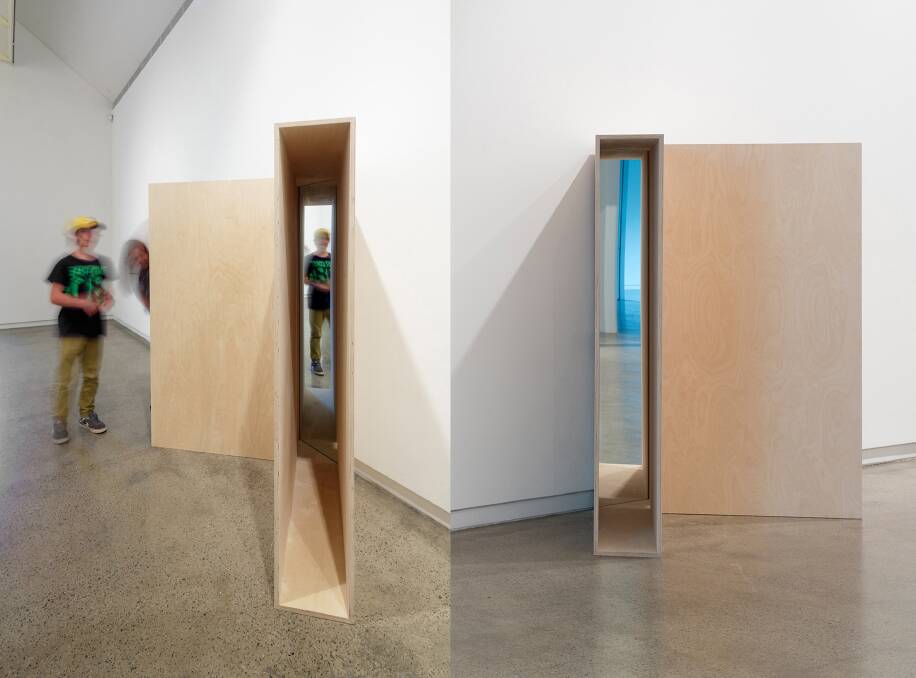 Natasha Johns-Messenger: Wallthrough, 2016, plywood, mirror, 180 x 150 x 75cm. Photo: Jeremy Weihrauch (left) and (right) Christian Capurro.
