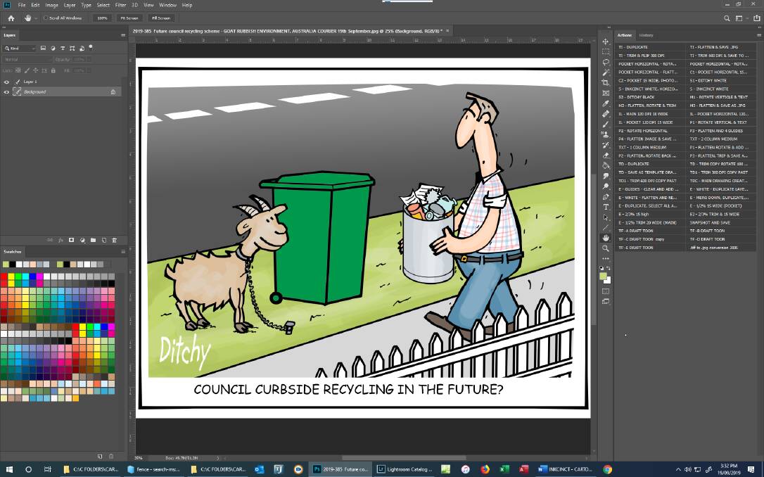 ABOVE: The finished cartoon ready for publication in the newspaper.