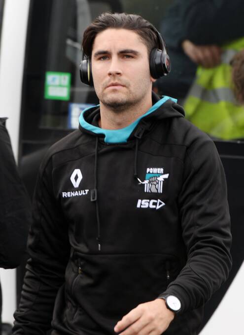FOCUSED: Port Adelaide star Chad Wingard gets in the zone after the side's bus trip from Melbourne airport. He will play a key role in Saturday's hit-out with the Bulldogs. 