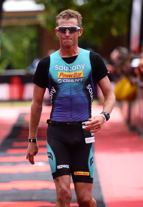 PROVEN PERFORMER: Luke Bell crosses the line in second position in 2014's Ballarat Ironman event. He will be in the mix once again this weekend.