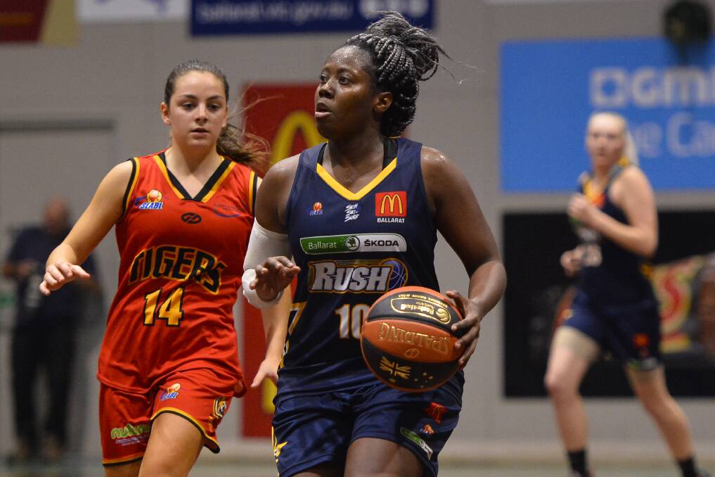 IMMEDIATE IMPACT: Ballarat Rush import Jaterra Bonds in action on Saturday night, she enjoyed another strong match, top-scoring for the visitors with 22 points.