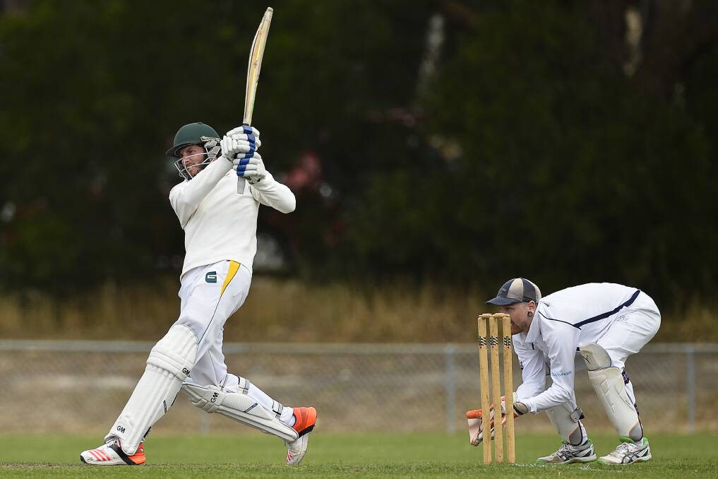 BIG SHOT: Napoleons-Sebastopol captain Matthew Ringin punishes the bowler on his way to a fine knock of 59 which contributed to a 139-run partnership. Picture: Dylan Burns