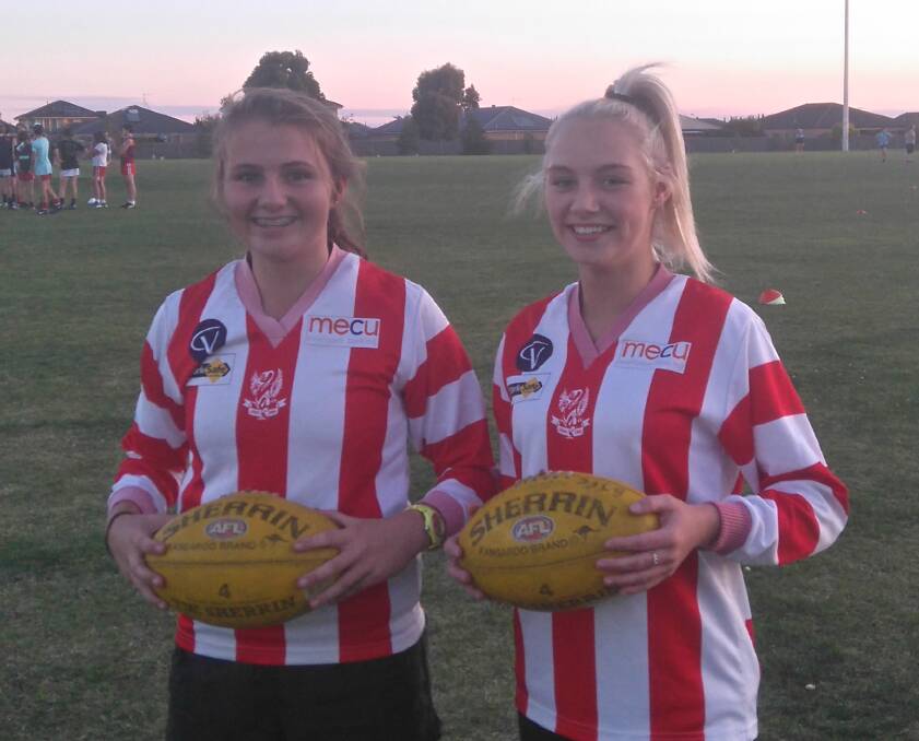 IMPRESSING: Chloe Leonard and Phoebe Jenkins will be hoping to make the final squad of the Team Vic Australian football under-15 girls side.