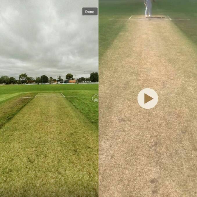 On the left, last week's pitch. On the right, Saturday's pitch at approximately 1.30pm. Picture provided by Darley.