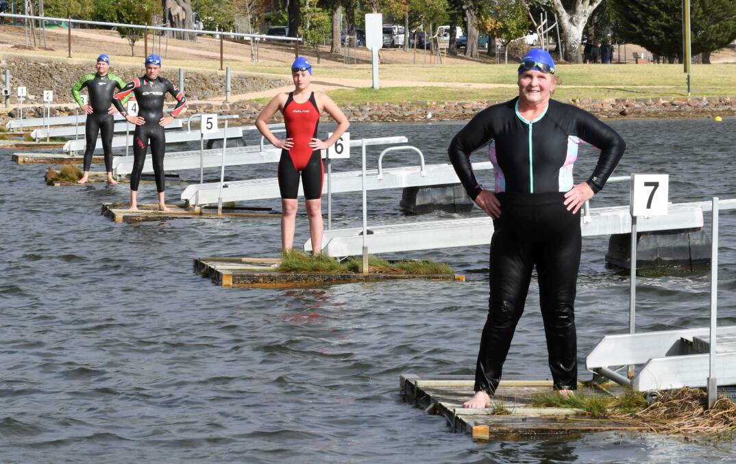 READY TO RACE: Tony Dundas, Darcy Williams, Charlotte Bodey and Sue Anderson will compete in the Swim to the Rings. Picture: Lachlan Bence.