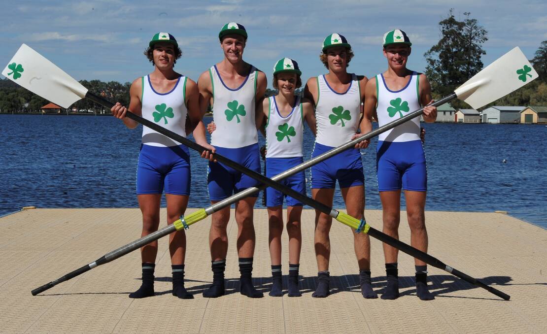ST PATRICK'S COLLEGE: Ethan Lawler, Isaac Pertzel, Jackson Long, Ben Hutt and James Crilly make up the boys' firsts crew. Picture: Lachlan Bence