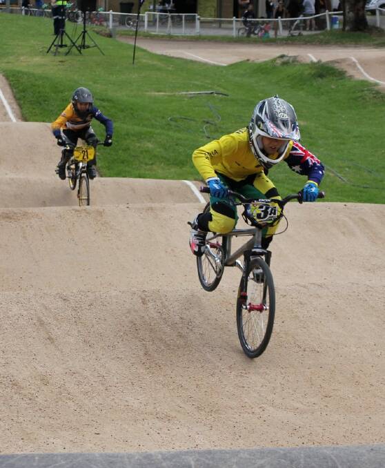 STAR: Ballarat BMX rider Josh Jolly leads the way during a leg of the Track Attack series. Jolly made it a clean sweep in his division of the competition. Picture: SS Images.