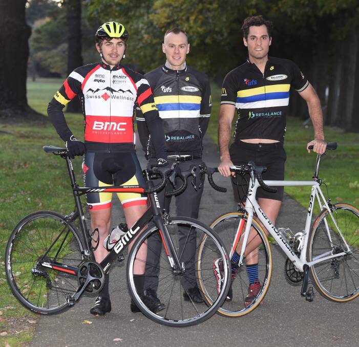 READY TO GO: Ballarat/Sebastopol Cycling Club riders Jeremy McInnes, Simon Ward and Matt Freeman will compete in Saturday's race. Picture: Lachlan Bence.