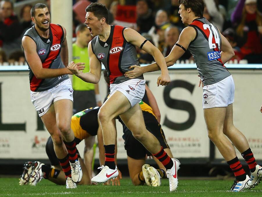 THAT MOMENT: The former St Patrick's College student pumps his fist after booting his first AFL goal during a round 22 clash against Richmond in 2012.